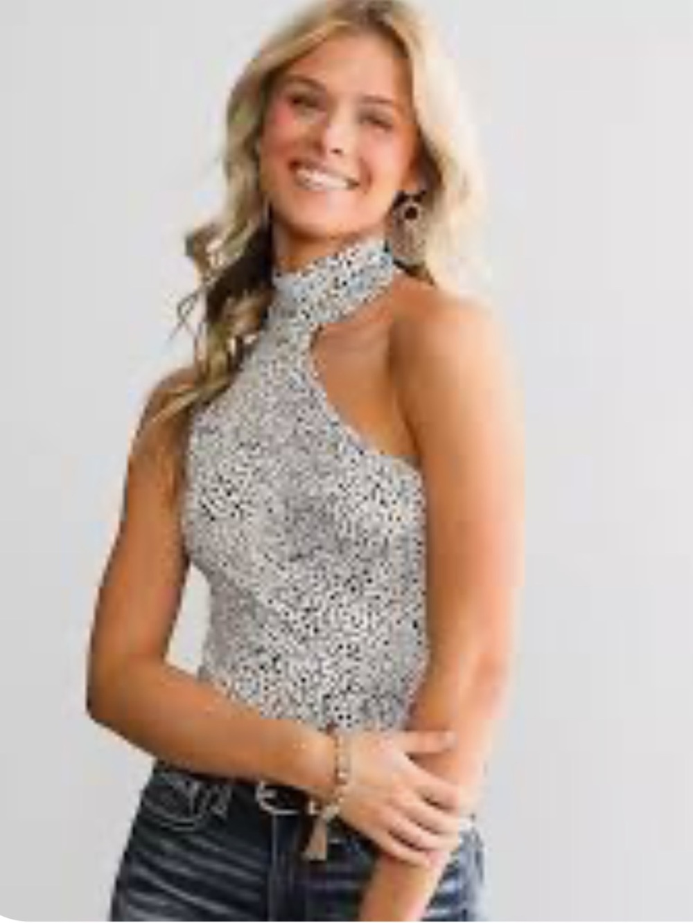 Red By BKE  Black & White High-Neck One Shoulder Tank